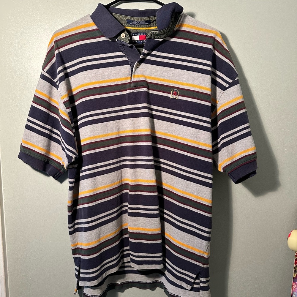 Tommy Hilfiger Blue and Gray Polo Shirt Classic Style